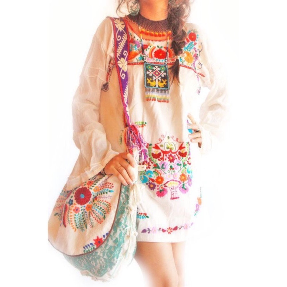 Mexican Embroidered Bag Beach Tote - Picture 4 of 5